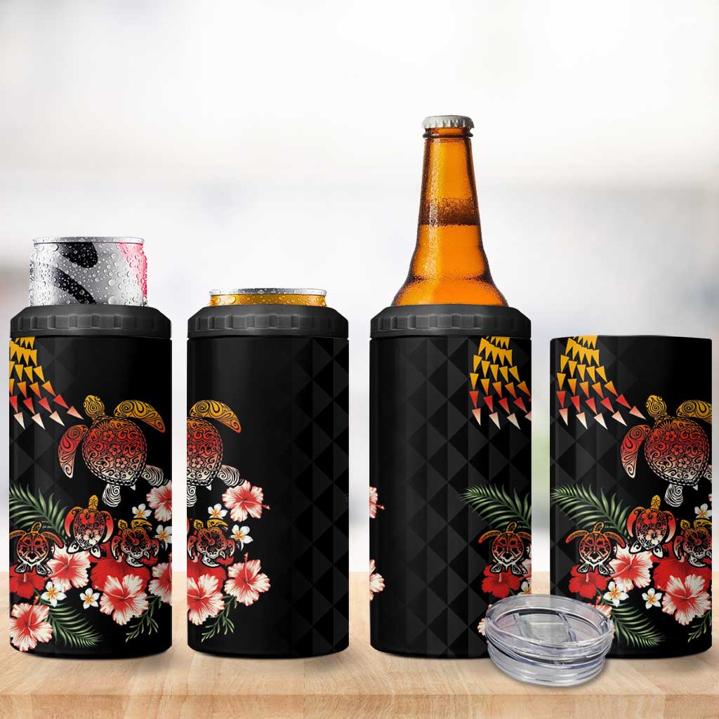 Hawaiian Hibiscus Turtle and Tropical Flower 4 in 1 Can Cooler Tumbler Dynamic Vibe