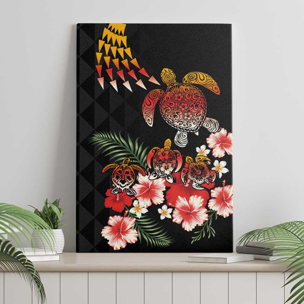Hawaiian Hibiscus Turtle and Tropical Flower Canvas Wall Art Dynamic Vibe