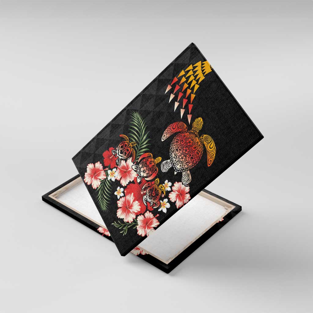 Hawaiian Hibiscus Turtle and Tropical Flower Canvas Wall Art Dynamic Vibe