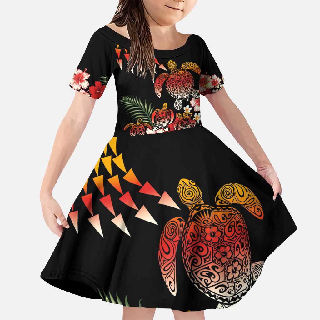 Hawaiian Hibiscus Turtle and Tropical Flower Family Matching Long Sleeve Bodycon Dress and Hawaiian Shirt Dynamic Vibe