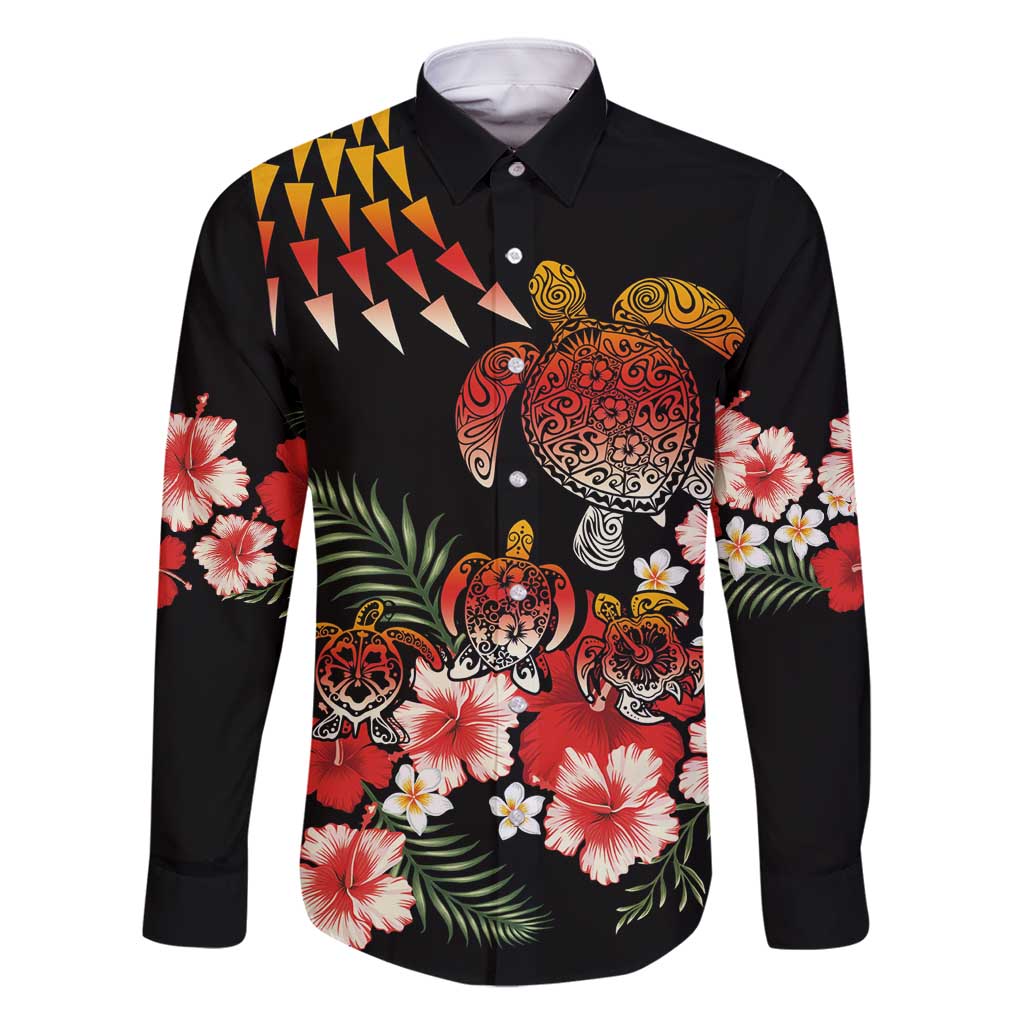 Hawaiian Hibiscus Turtle and Tropical Flower Family Matching Long Sleeve Bodycon Dress and Hawaiian Shirt Dynamic Vibe