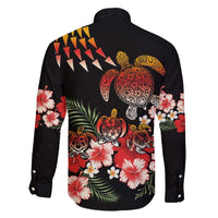 Hawaiian Hibiscus Turtle and Tropical Flower Family Matching Off Shoulder Short Dress and Hawaiian Shirt Dynamic Vibe