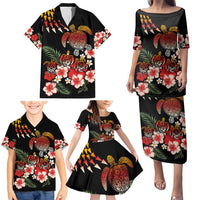 Hawaiian Hibiscus Turtle and Tropical Flower Family Matching Puletasi and Hawaiian Shirt Dynamic Vibe