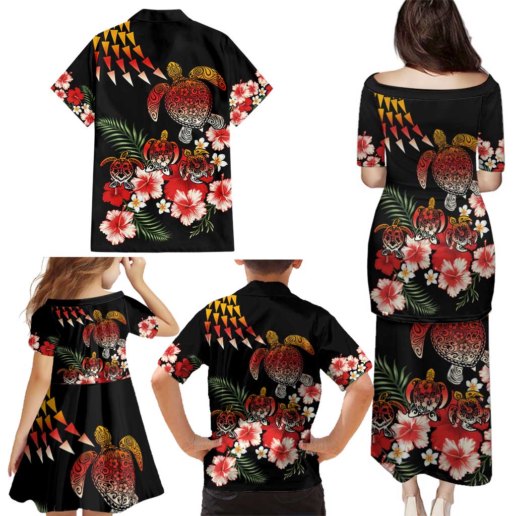 Hawaiian Hibiscus Turtle and Tropical Flower Family Matching Puletasi and Hawaiian Shirt Dynamic Vibe