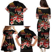 Hawaiian Hibiscus Turtle and Tropical Flower Family Matching Puletasi and Hawaiian Shirt Dynamic Vibe