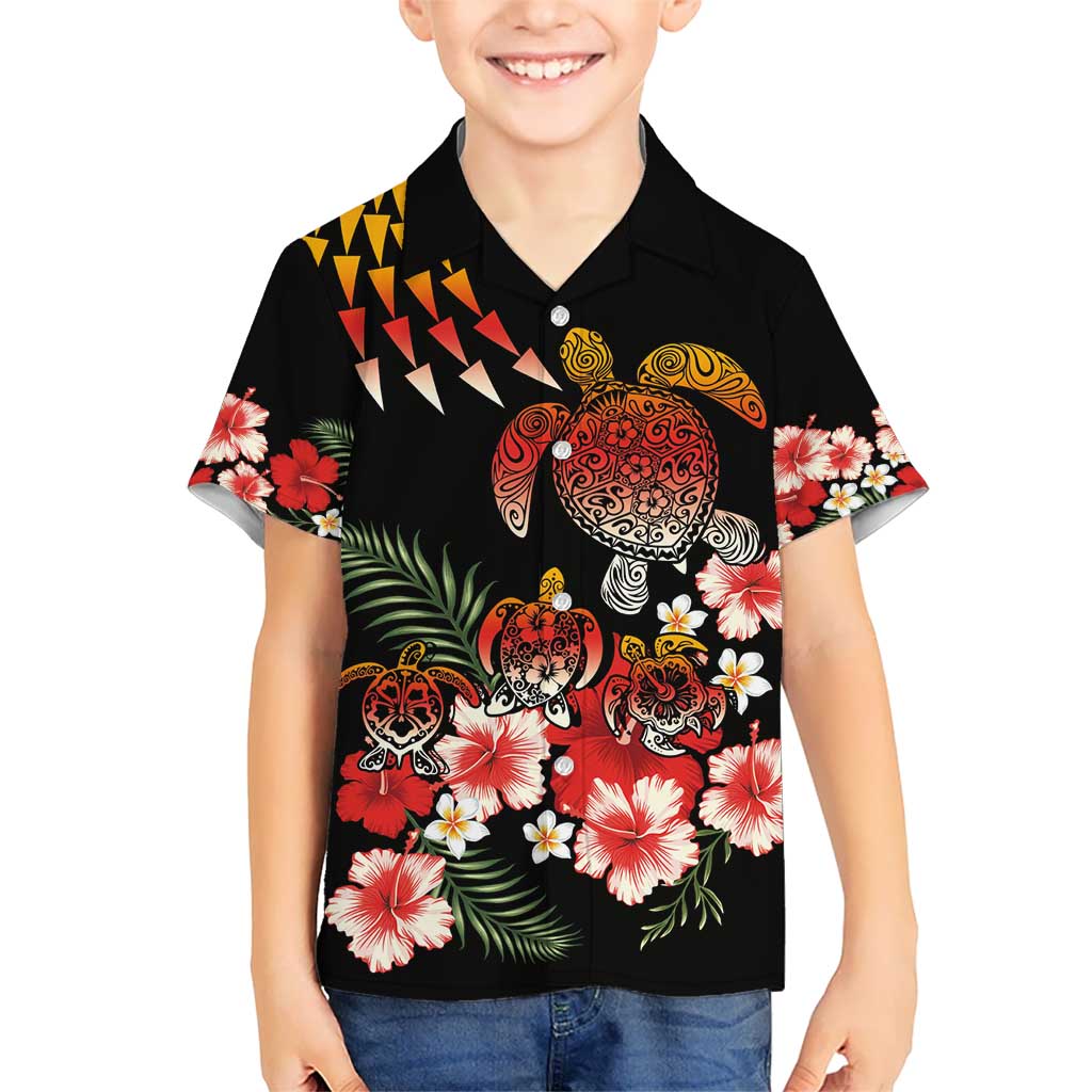 Hawaiian Hibiscus Turtle and Tropical Flower Kid Hawaiian Shirt Dynamic Vibe