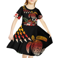 Hawaiian Hibiscus Turtle and Tropical Flower Kid Short Sleeve Dress Dynamic Vibe