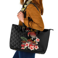 Hawaiian Hibiscus Turtle and Tropical Flower Leather Tote Bag Dynamic Vibe