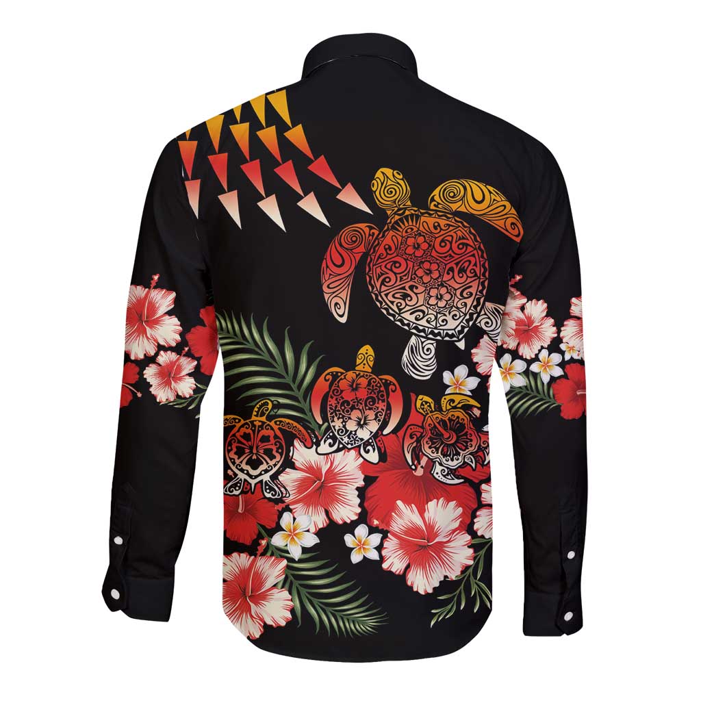 Hawaiian Hibiscus Turtle and Tropical Flower Long Sleeve Button Shirt Dynamic Vibe