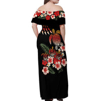 Hawaiian Hibiscus Turtle and Tropical Flower Off Shoulder Maxi Dress Dynamic Vibe