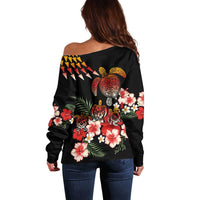 Hawaiian Hibiscus Turtle and Tropical Flower Off Shoulder Sweater Dynamic Vibe