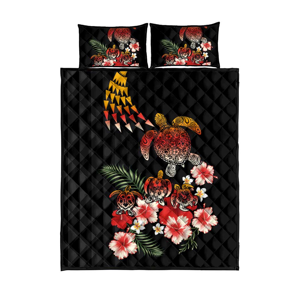Hawaiian Hibiscus Turtle and Tropical Flower Quilt Bed Set Dynamic Vibe