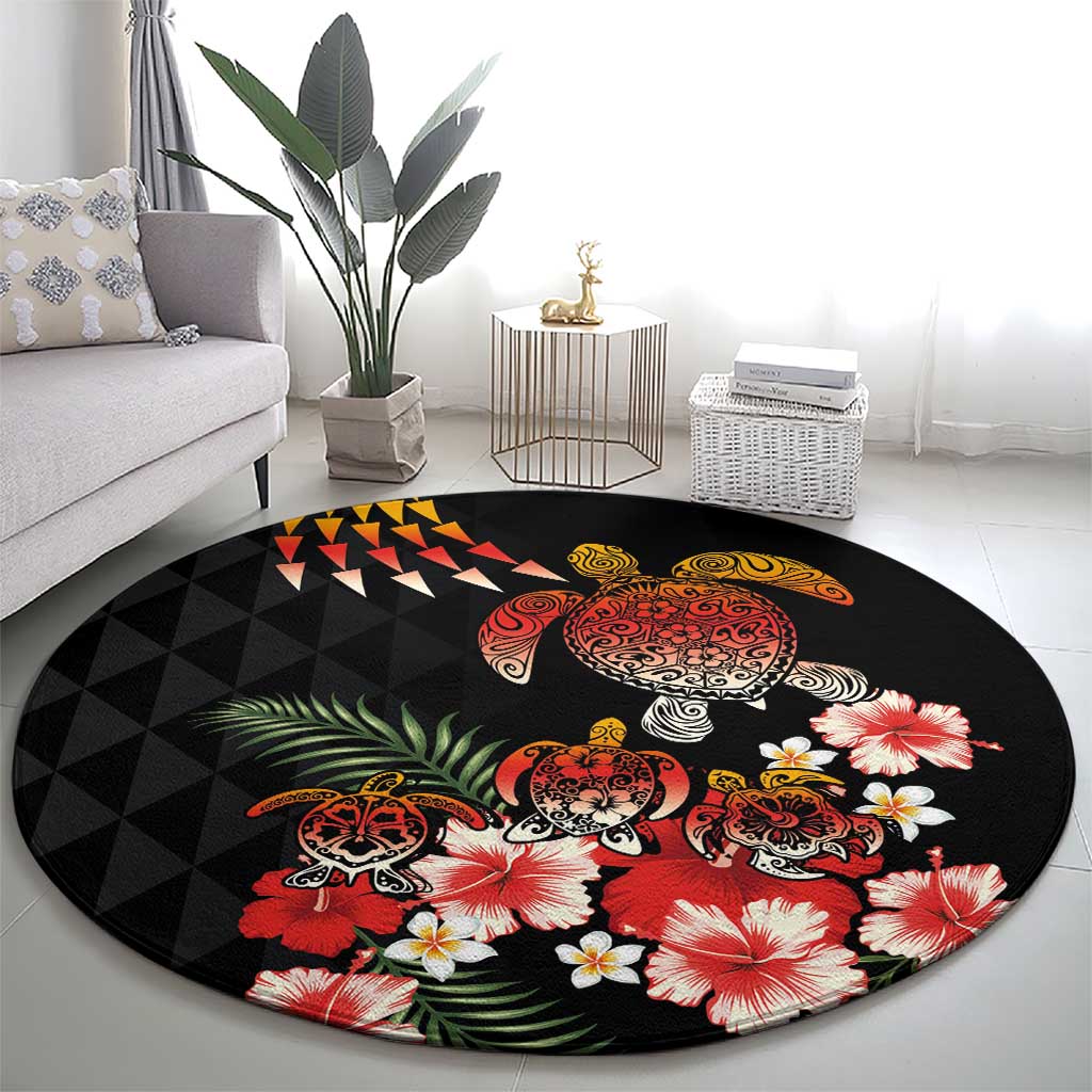 Hawaiian Hibiscus Turtle and Tropical Flower Round Carpet Dynamic Vibe