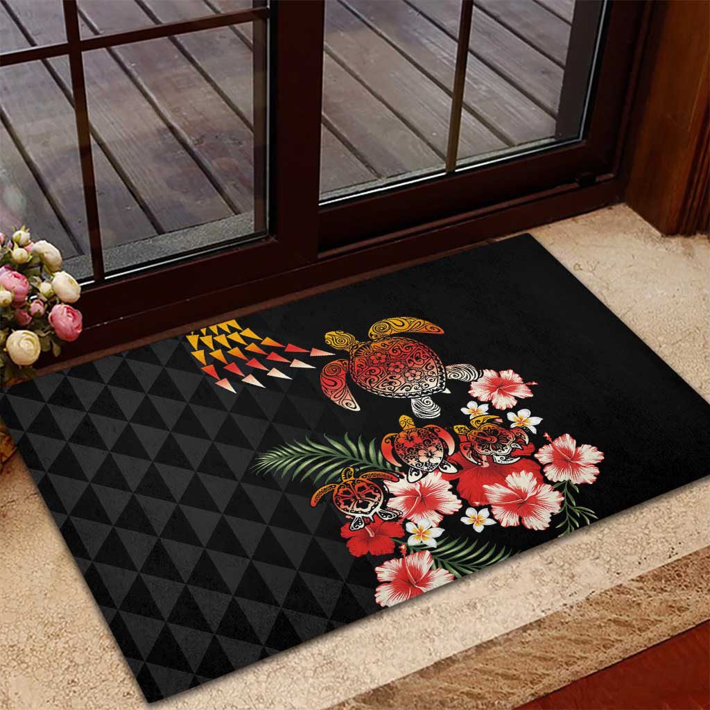 Hawaiian Hibiscus Turtle and Tropical Flower Rubber Doormat Dynamic Vibe