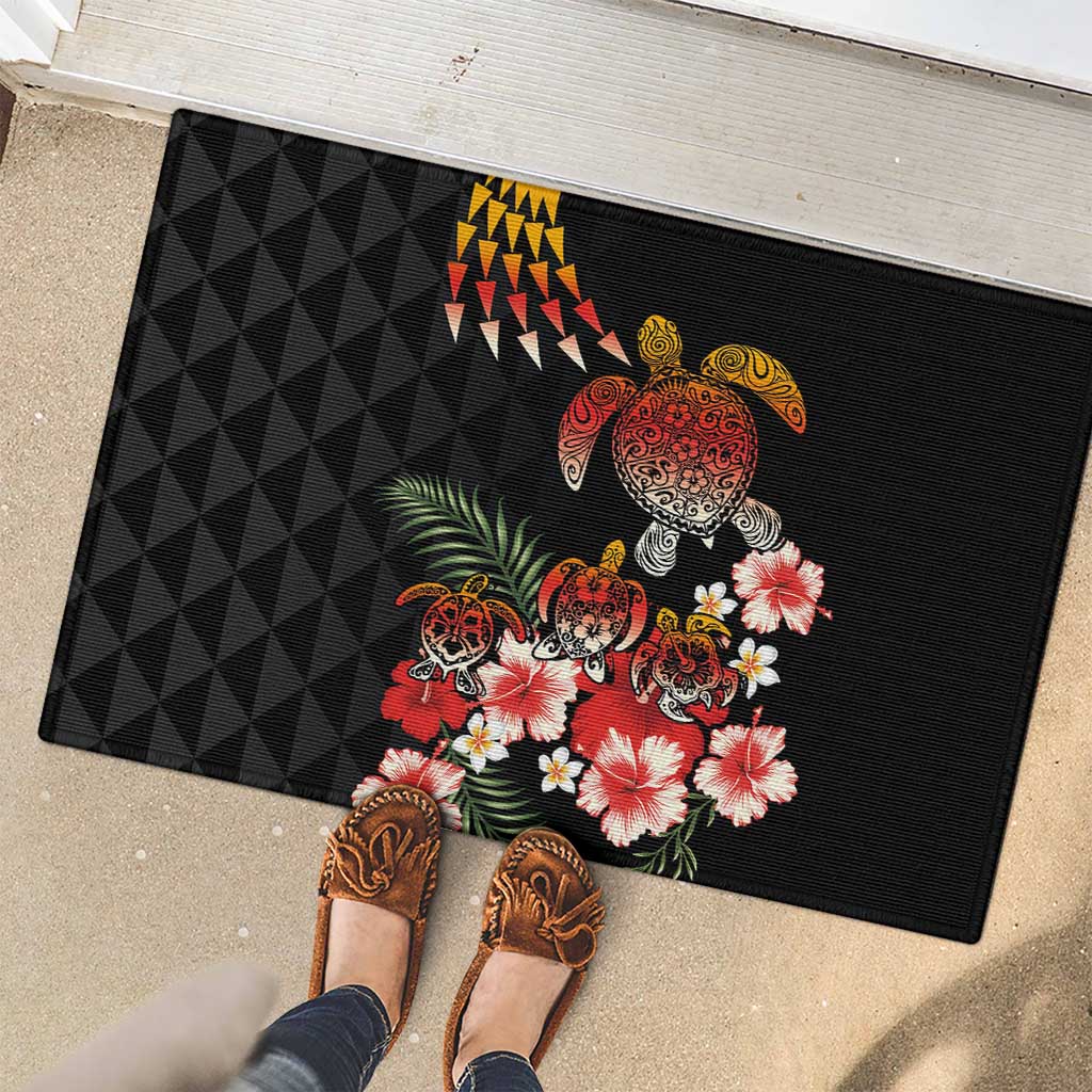 Hawaiian Hibiscus Turtle and Tropical Flower Rubber Doormat Dynamic Vibe