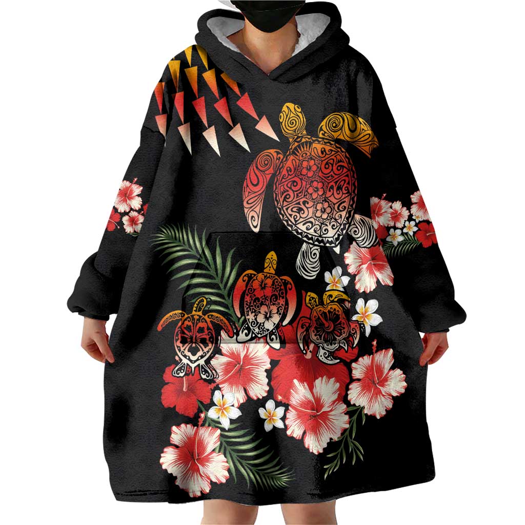 Hawaiian Hibiscus Turtle and Tropical Flower Wearable Blanket Hoodie Dynamic Vibe