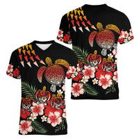 Hawaiian Hibiscus Turtle and Tropical Flower Women V-Neck T-Shirt Dynamic Vibe