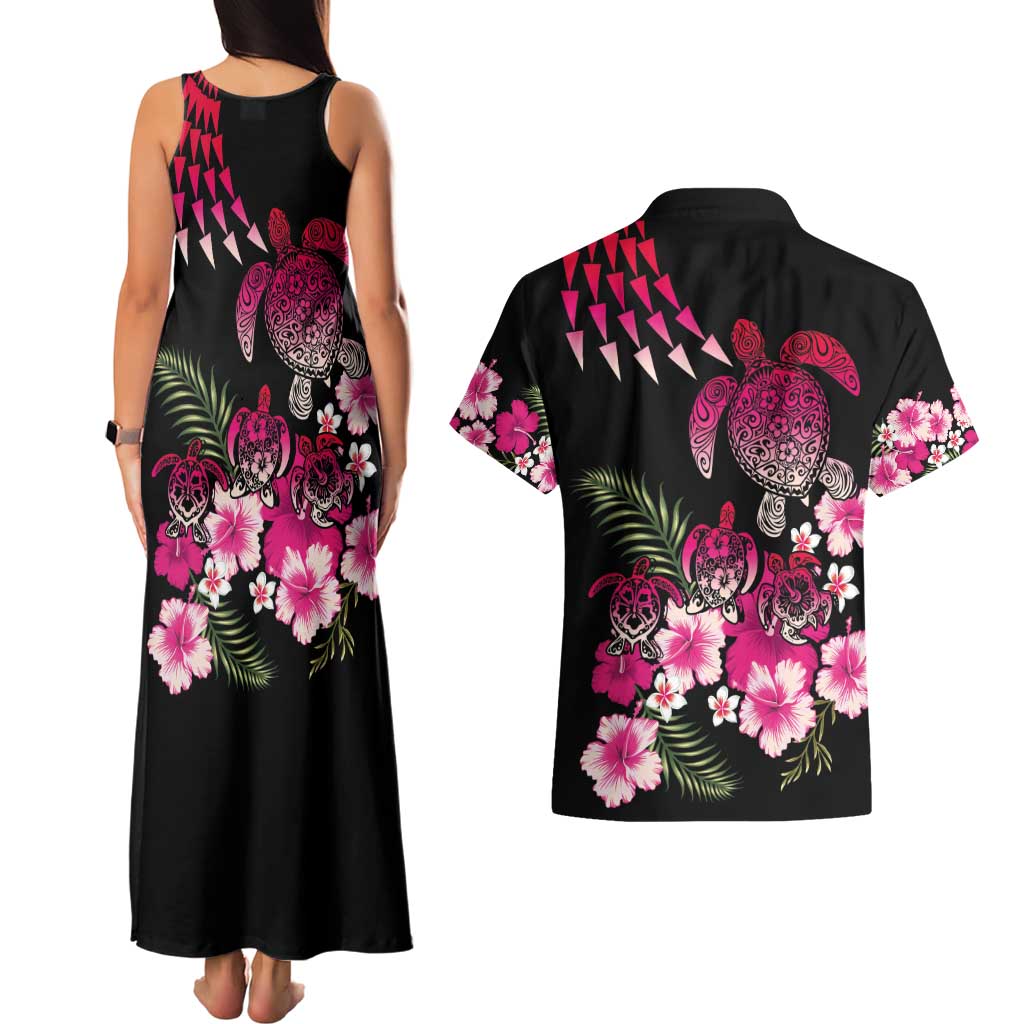 Hawaiian Hibiscus Turtle and Tropical Flower Couples Matching Tank Maxi Dress and Hawaiian Shirt Sweet Vibe