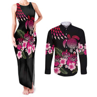 Hawaiian Hibiscus Turtle and Tropical Flower Couples Matching Tank Maxi Dress and Long Sleeve Button Shirt Sweet Vibe
