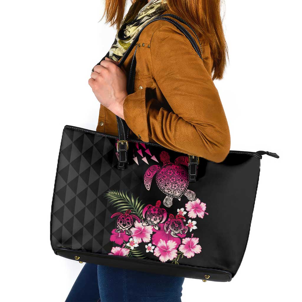 Hawaiian Hibiscus Turtle and Tropical Flower Leather Tote Bag Sweet Vibe