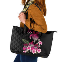 Hawaiian Hibiscus Turtle and Tropical Flower Leather Tote Bag Sweet Vibe