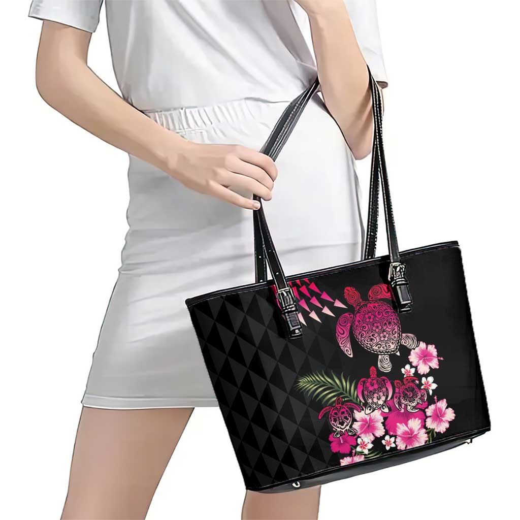 Hawaiian Hibiscus Turtle and Tropical Flower Leather Tote Bag Sweet Vibe