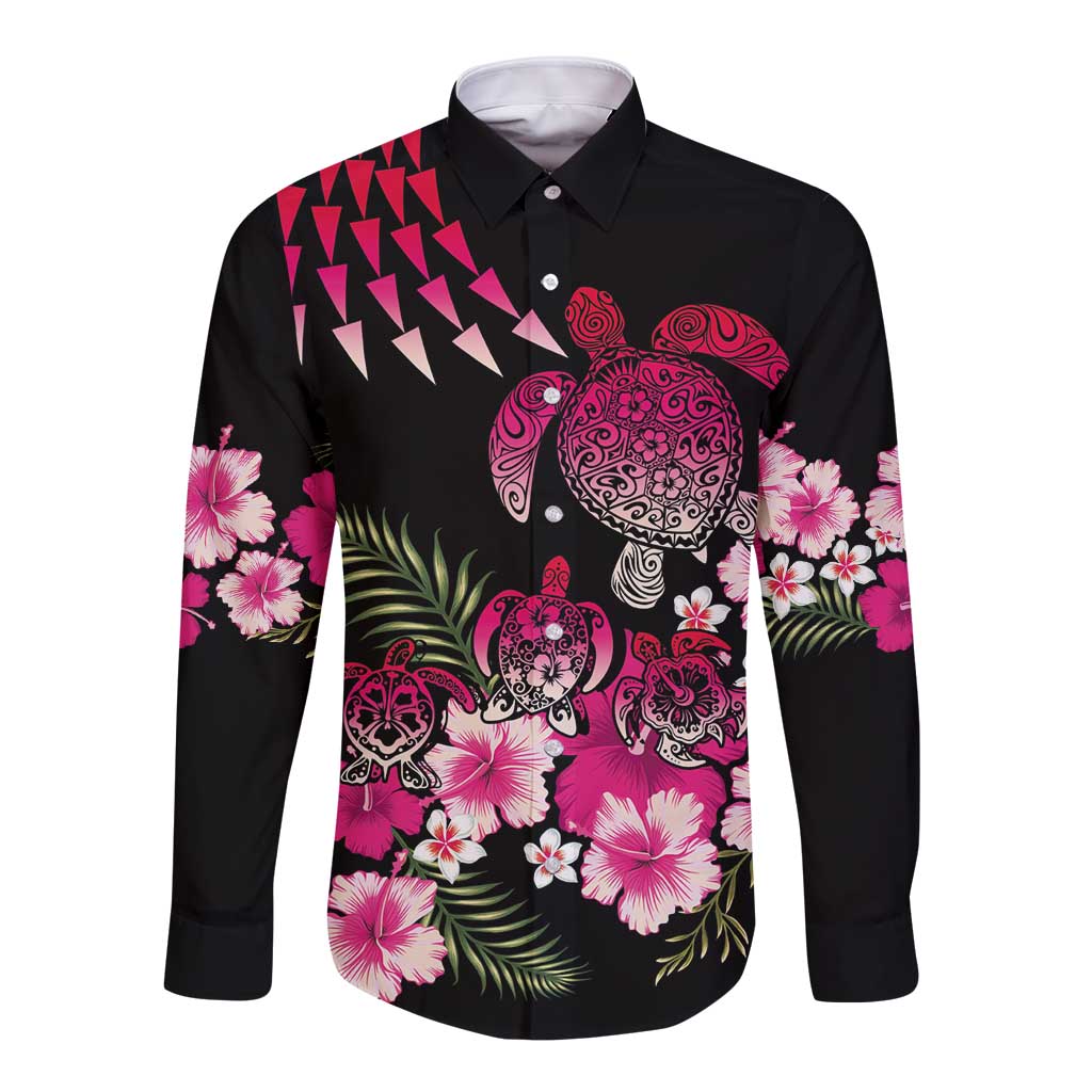 Hawaiian Hibiscus Turtle and Tropical Flower Long Sleeve Button Shirt Sweet Vibe