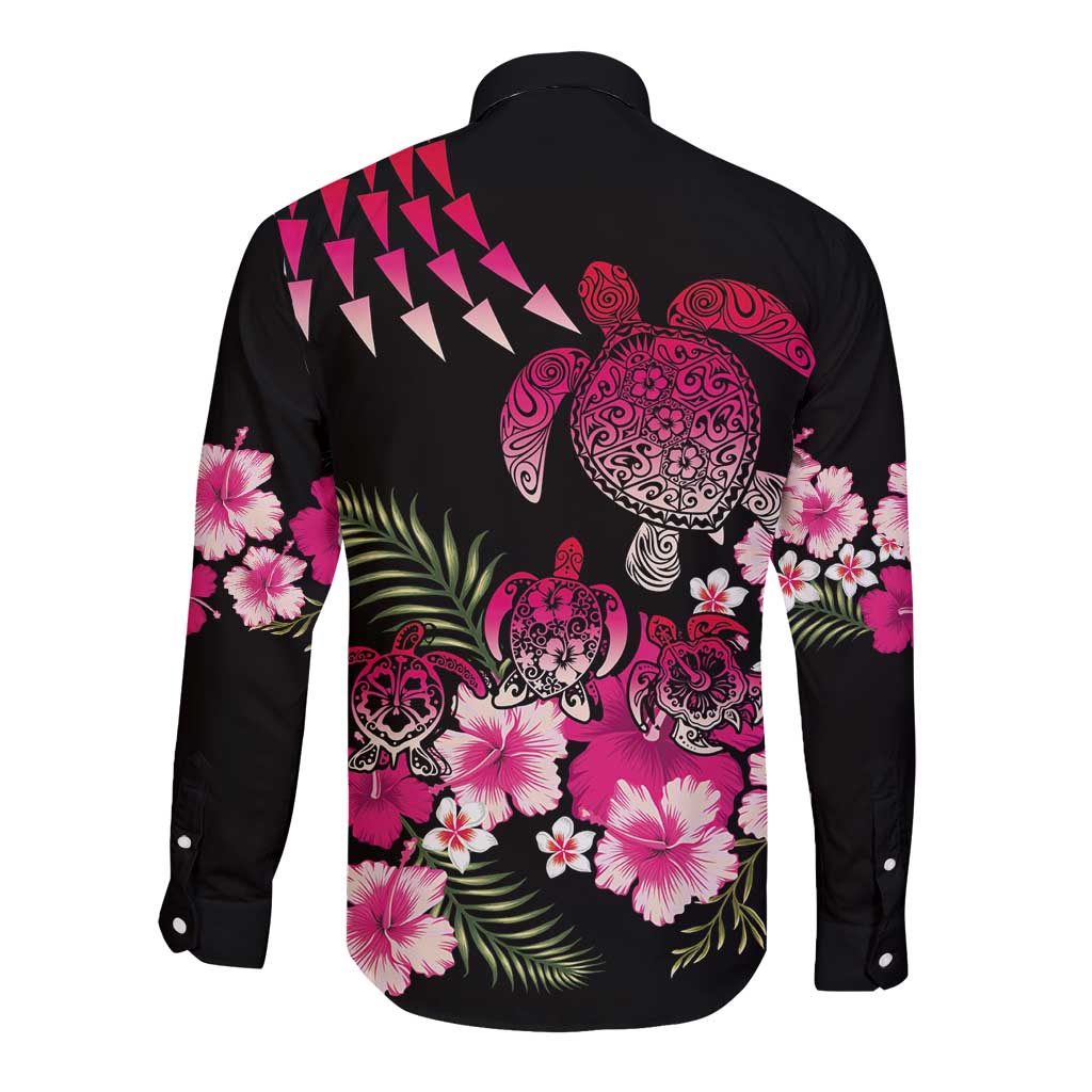 Hawaiian Hibiscus Turtle and Tropical Flower Long Sleeve Button Shirt Sweet Vibe