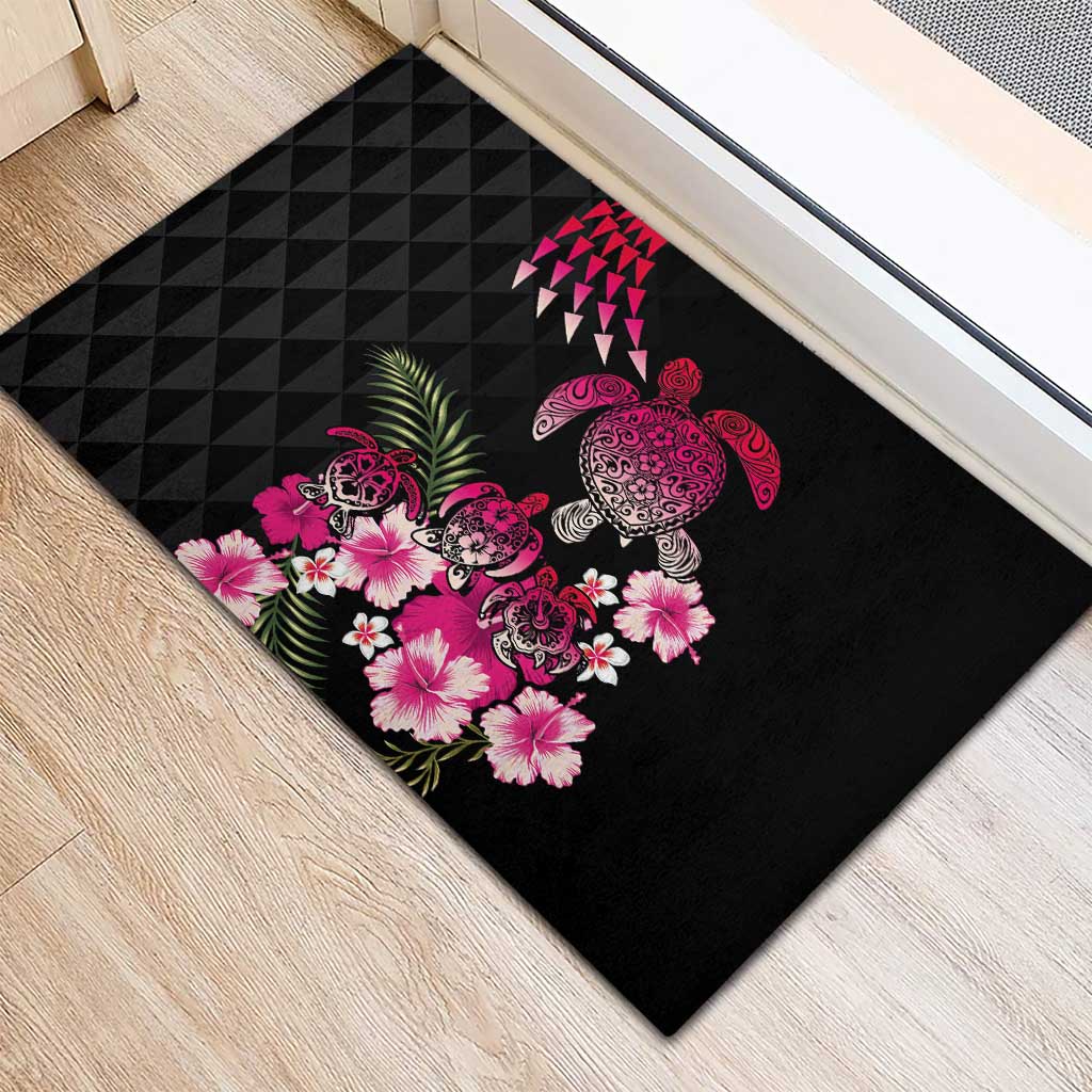 Hawaiian Hibiscus Turtle and Tropical Flower Rubber Doormat Sweet Vibe