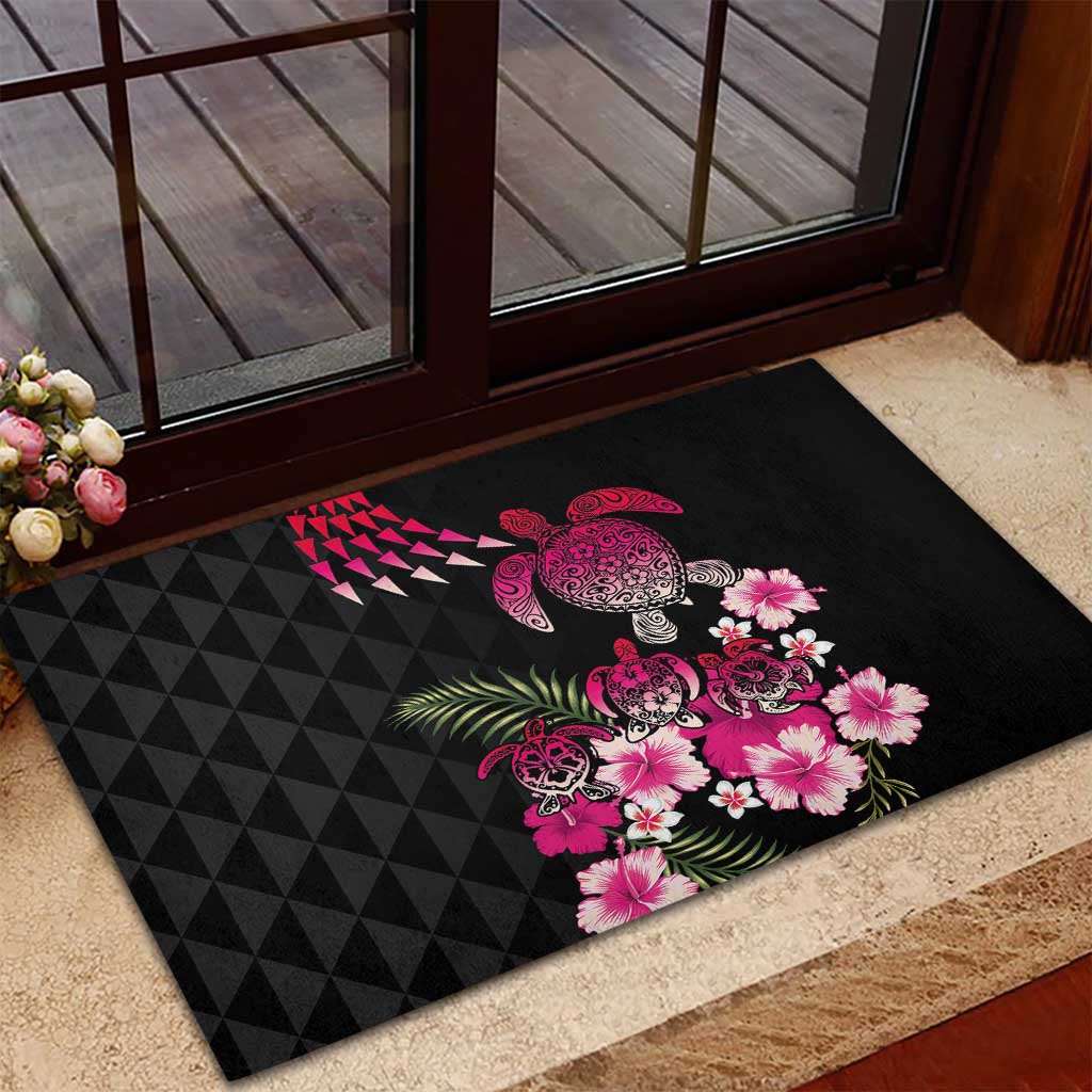 Hawaiian Hibiscus Turtle and Tropical Flower Rubber Doormat Sweet Vibe