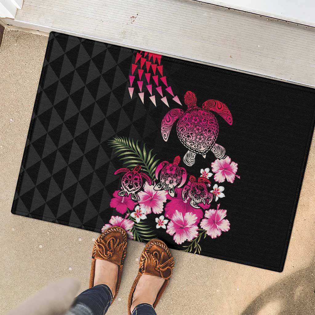 Hawaiian Hibiscus Turtle and Tropical Flower Rubber Doormat Sweet Vibe