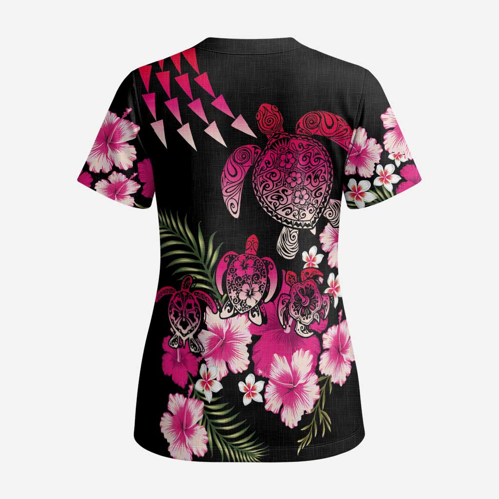 Hawaiian Hibiscus Turtle and Tropical Flower Scrub Top Sweet Vibe - Polynesian Pride
