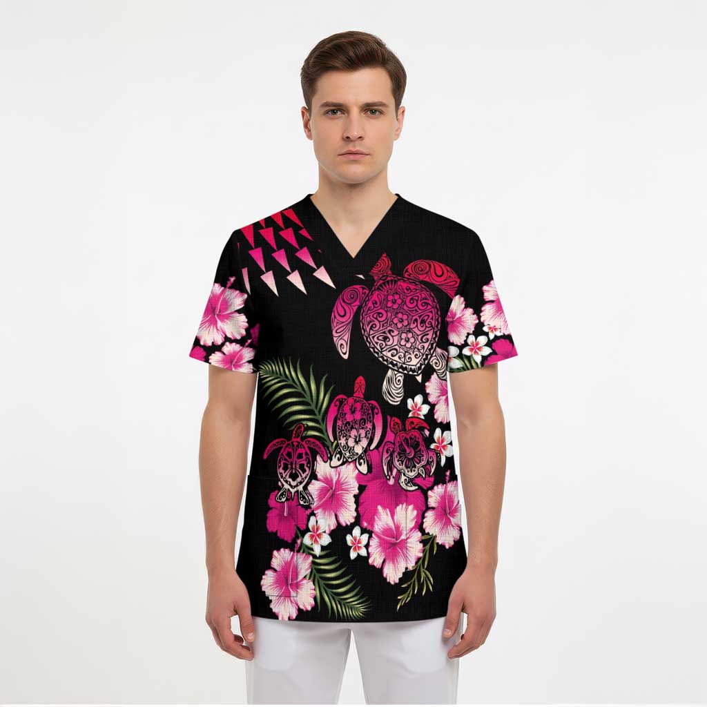 Hawaiian Hibiscus Turtle and Tropical Flower Scrub Top Sweet Vibe - Polynesian Pride