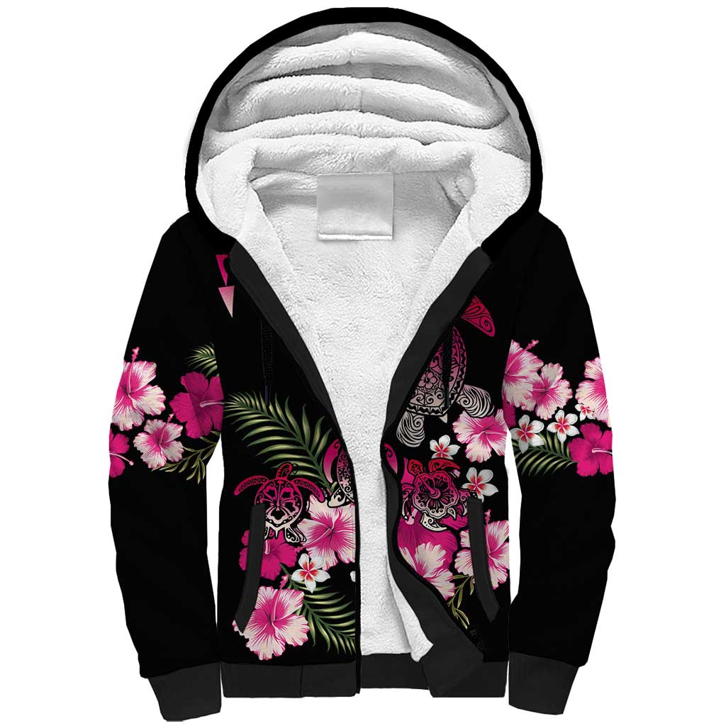 Hawaiian Hibiscus Turtle and Tropical Flower Sherpa Hoodie Sweet Vibe