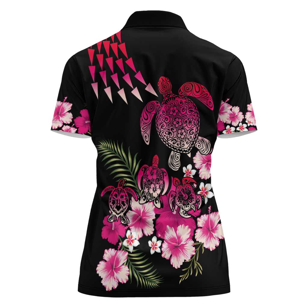 Hawaiian Hibiscus Turtle and Tropical Flower Women Polo Shirt Sweet Vibe