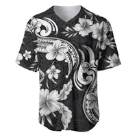 Hawaiian-Polynesian Art Tattoo Baseball Jersey Hibiscus and Plumeria Grayscale