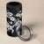 Hawaiian-Polynesian Art Tattoo 4 in 1 Can Cooler Tumbler Hibiscus and Plumeria Grayscale