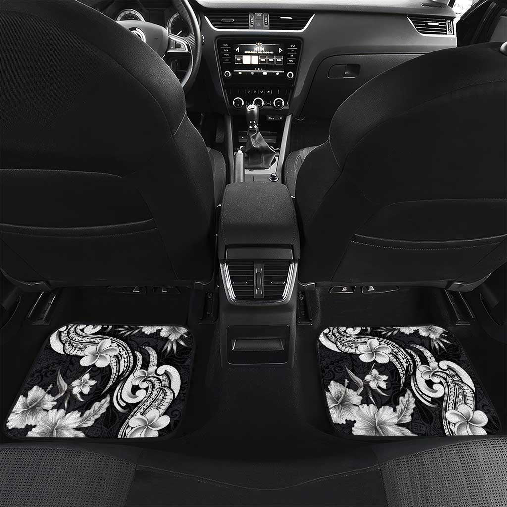 Hawaiian-Polynesian Art Tattoo Car Mats Hibiscus and Plumeria Grayscale