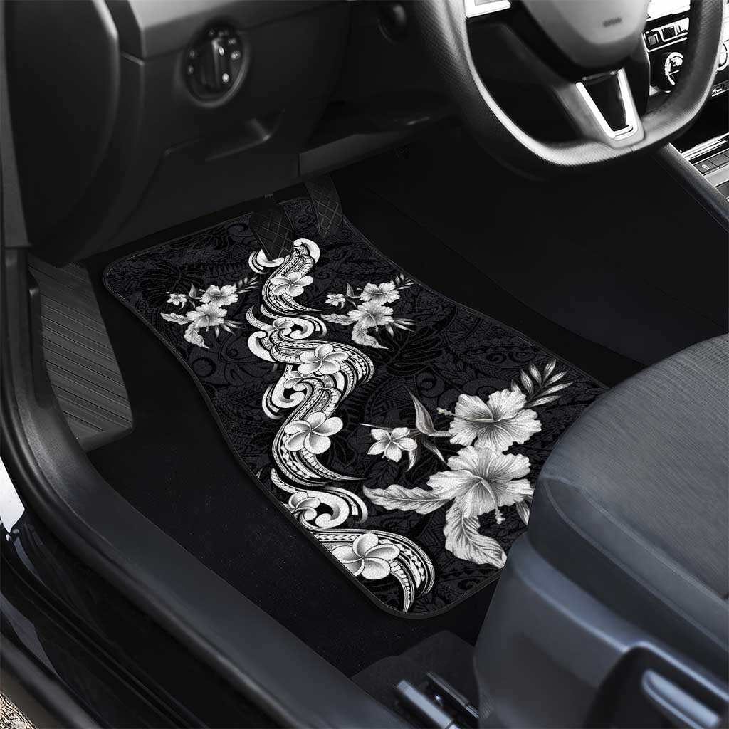 Hawaiian-Polynesian Art Tattoo Car Mats Hibiscus and Plumeria Grayscale