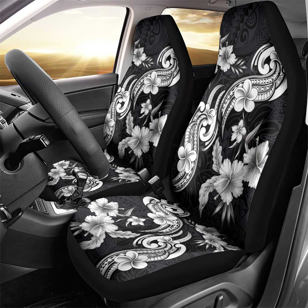 Hawaiian-Polynesian Art Tattoo Car Seat Cover Hibiscus and Plumeria Grayscale