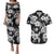 Hawaiian-Polynesian Art Tattoo Couples Matching Puletasi and Hawaiian Shirt Hibiscus and Plumeria Grayscale