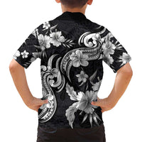 Hawaiian-Polynesian Art Tattoo Family Matching Off Shoulder Maxi Dress and Hawaiian Shirt Hibiscus and Plumeria Grayscale