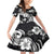 Hawaiian-Polynesian Art Tattoo Family Matching Off Shoulder Short Dress and Hawaiian Shirt Hibiscus and Plumeria Grayscale