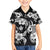 Hawaiian-Polynesian Art Tattoo Family Matching Off Shoulder Short Dress and Hawaiian Shirt Hibiscus and Plumeria Grayscale