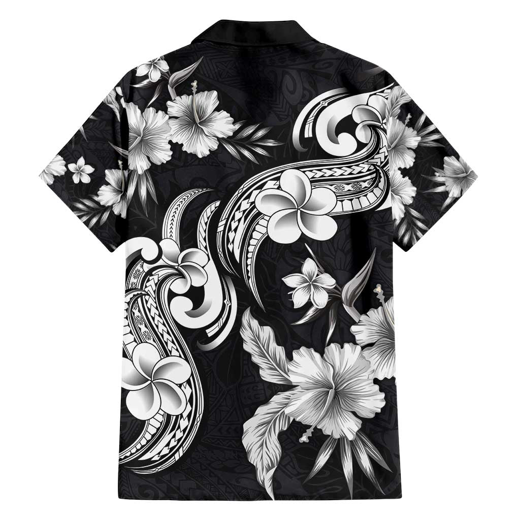 Hawaiian-Polynesian Art Tattoo Family Matching Puletasi and Hawaiian Shirt Hibiscus and Plumeria Grayscale