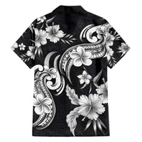 Hawaiian-Polynesian Art Tattoo Family Matching Puletasi and Hawaiian Shirt Hibiscus and Plumeria Grayscale