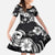 Hawaiian-Polynesian Art Tattoo Family Matching Short Sleeve Bodycon Dress and Hawaiian Shirt Hibiscus and Plumeria Grayscale