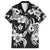 Hawaiian-Polynesian Art Tattoo Family Matching Short Sleeve Bodycon Dress and Hawaiian Shirt Hibiscus and Plumeria Grayscale