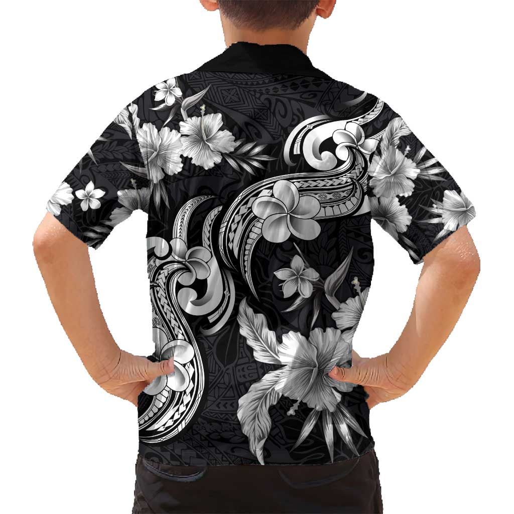 Hawaiian-Polynesian Art Tattoo Family Matching Summer Maxi Dress and Hawaiian Shirt Hibiscus and Plumeria Grayscale