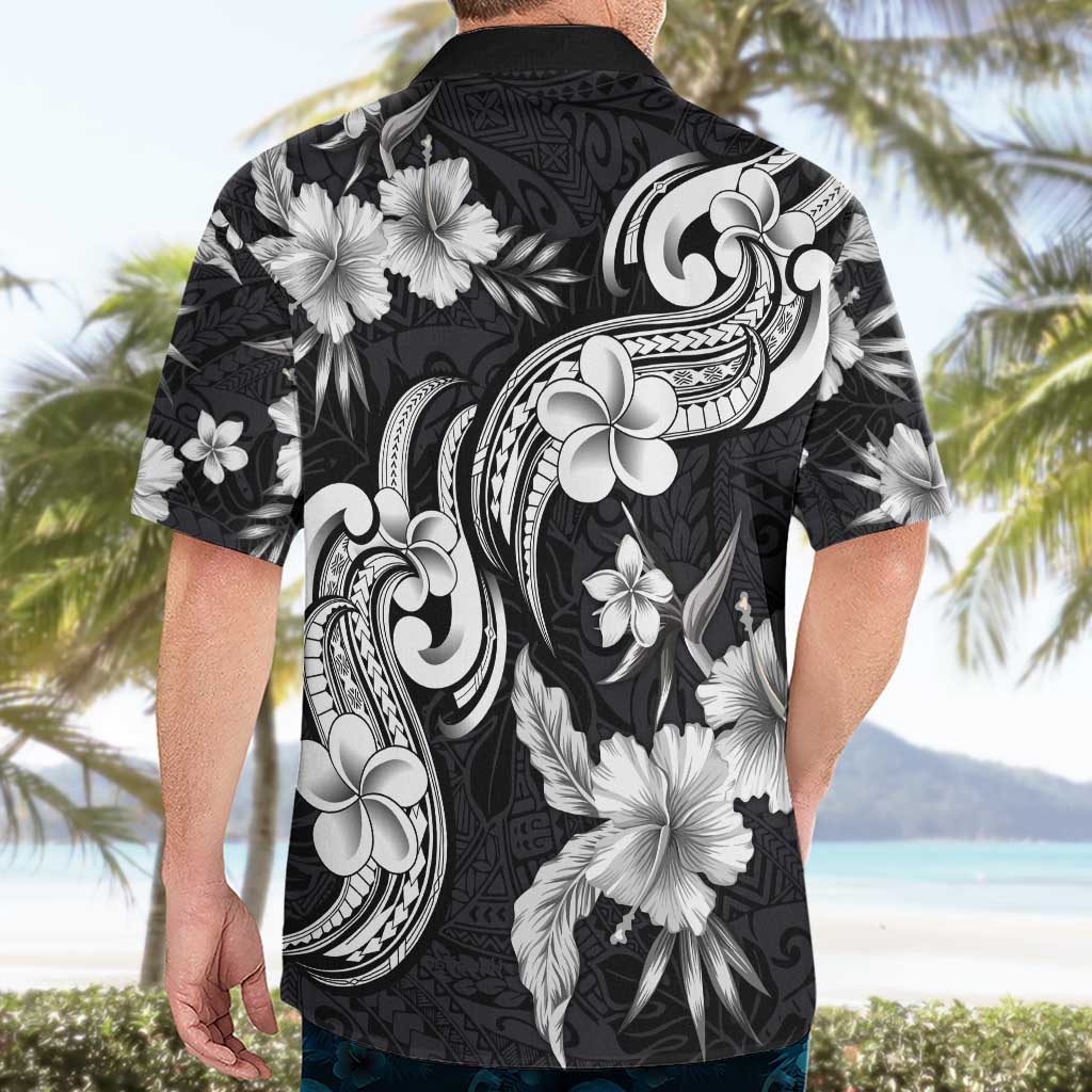 Hawaiian-Polynesian Art Tattoo Hawaiian Shirt Hibiscus and Plumeria Grayscale